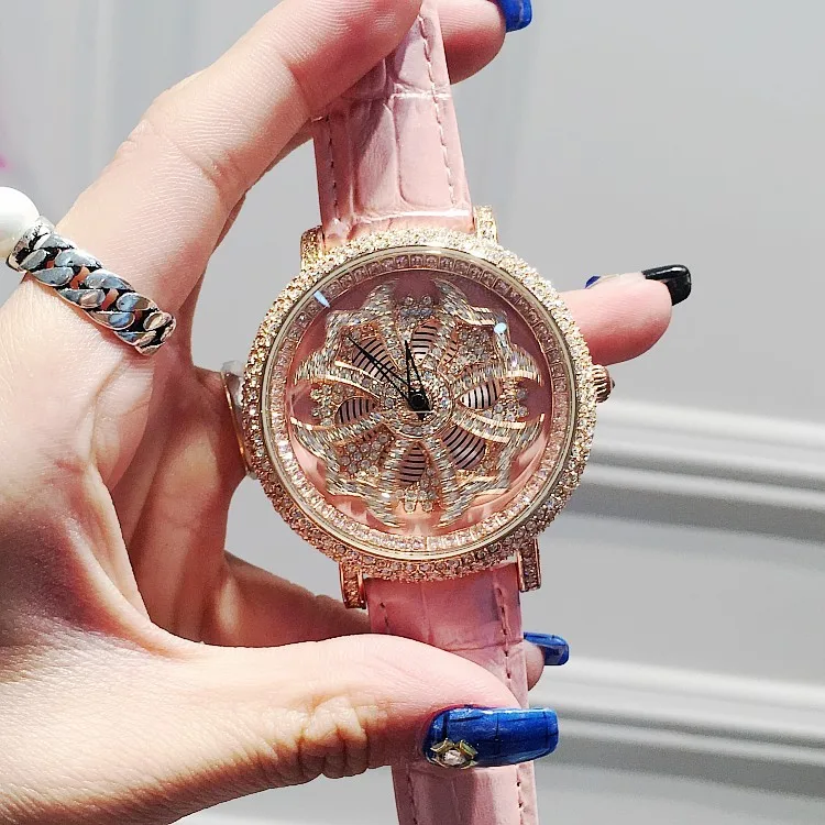 Pink 5 цветов! Женские часы из натуральной кожи, женские блестящие часы с бриллиантовым камнем, наручные часы с двумя стрелками, Прямая поставка - Цвет: Pink