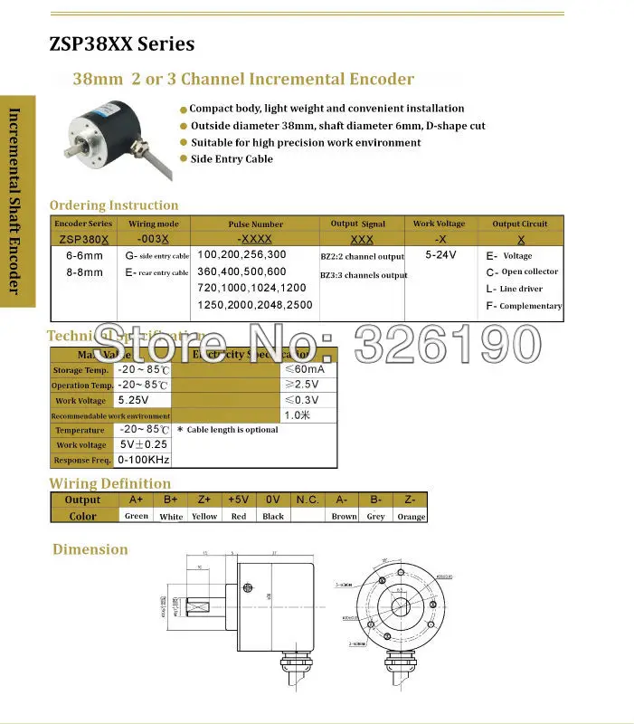 ZSP3806 Increamental оптического и электрического энкодер с 1024 импульсов