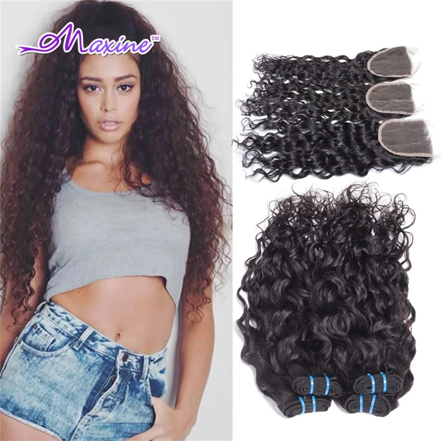 Rosa Brazilian Water Wave Virgin Hair With Closure Brazillian Virgin Hair Wet and Wavy Brazilian Hair 3-4 Bundles With Closure