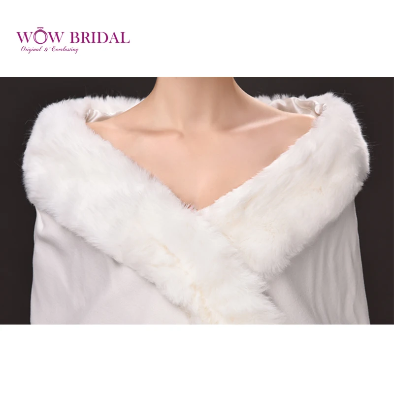 Wowbridal Изящные Белые Свадебные Wrap Покорной Искусственного Меха Крест Крест Лацкан Шаль Свадебное Пальто Аксессуары