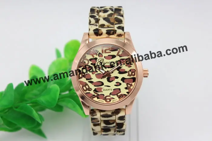 100 шт./лот Женева часы leopard золото Силиконовые Наручные часы Кварцевые женские спортивные модные женские часы
