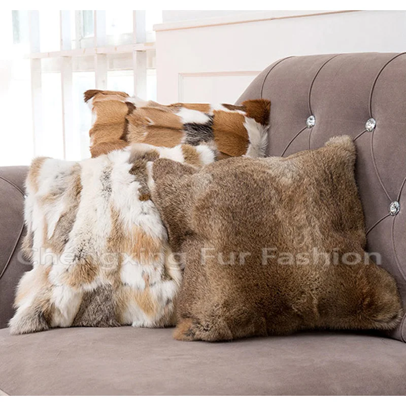 CX D 06/Z 45x45cm Natural Brown Rabbit Fur Pillow Cover/Case Drop