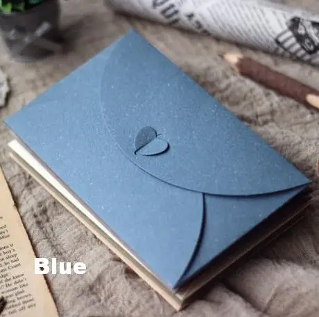 Blue x 50PCS Травяной Винтаж конверт натуральный подарок Ретро открытка конверт с принтом в виде сердец и Кнопка 50 шт./лот - Цвет: Blue x 50PCS