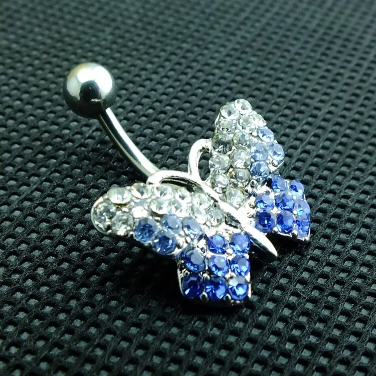 Модные пупка Кольца Нержавеющая сталь синий пупка бабочки Rhinestone Средства ухода за кожей пирсинг украшения