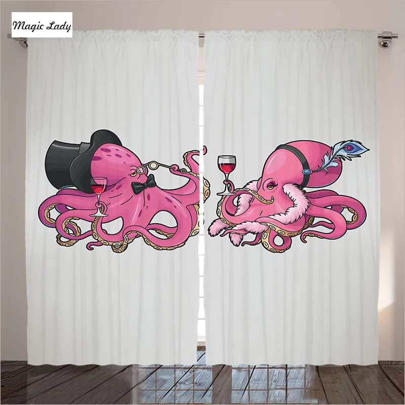 Curtains For Girls Room Bedroom Cartoon Art Illustration Octopuses