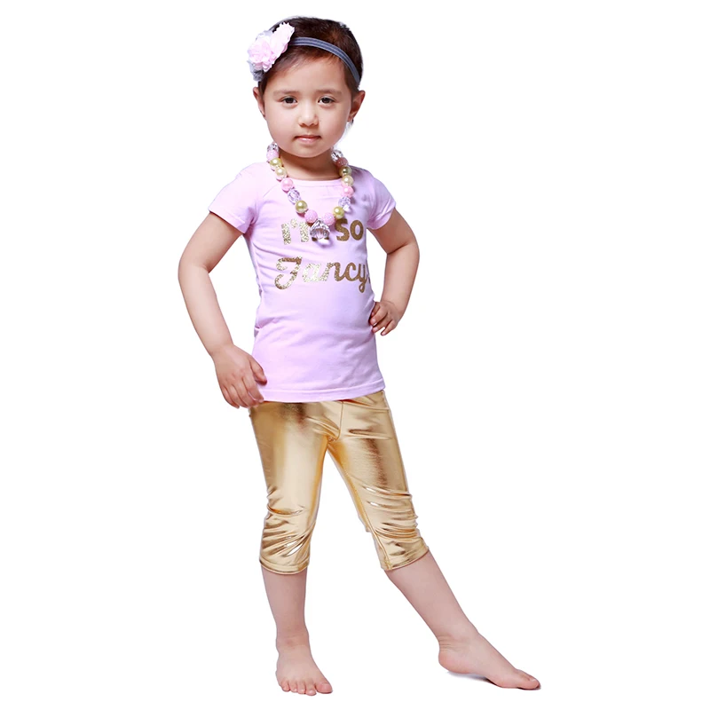 Kids Skinny Leather Capris Pants Baby Girl Golden Pants Kids Legging