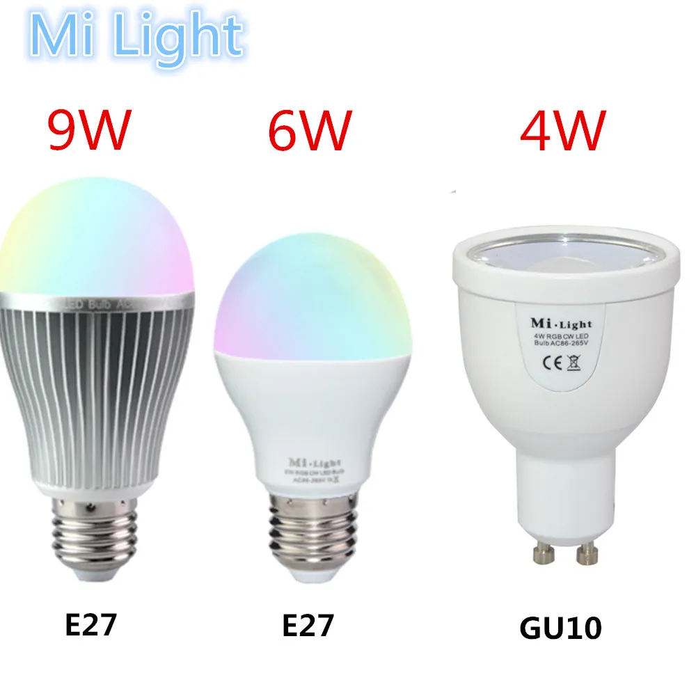 

2.4G Wireless Mi-light LED Bulbs 85-265V Dimmable GU10 E27 Led Lamp 4W 6W 9W RGBW RGBWW Led Light Bulb