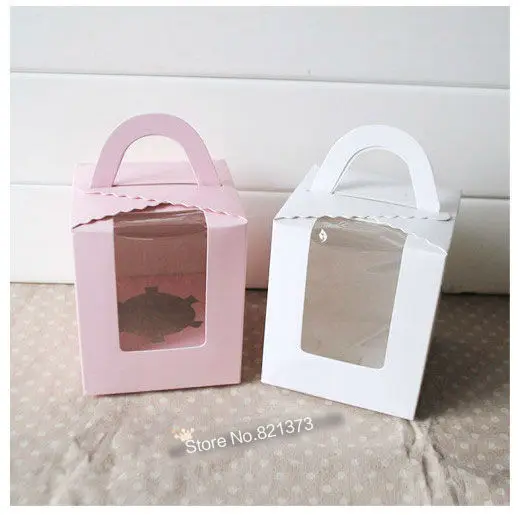 Коробки для тортов с окном, Дешевая белая розовая бумага для выпечки Подарочная коробка для кексов картонная упаковочная сумка
