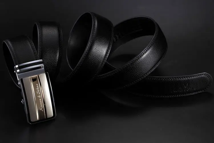 Деловой Официальный Золотой черный ремень Мужская одежда из натуральной кожи пояс Авто замок из нержавеющей стали пряжки ремни/KB015