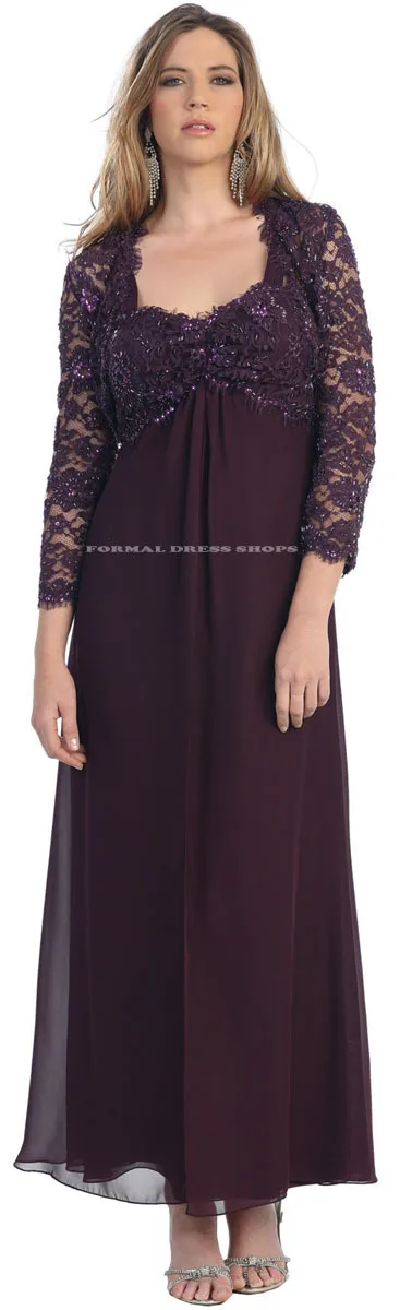 2013 плюс размер vestidos formales шифоновое свадебное платье с длинными рукавами платья для матери невесты с кружевной курткой