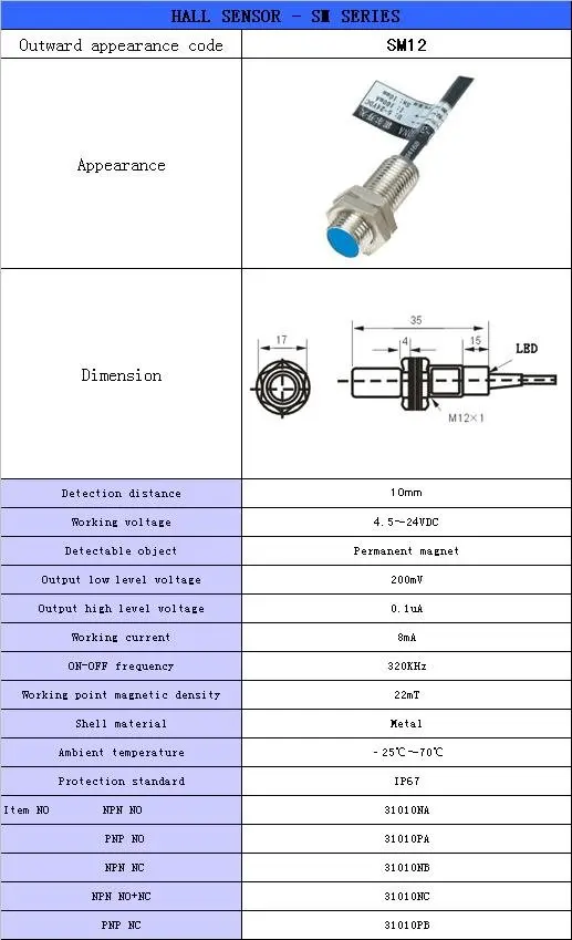 Hall type proximity switch sensor SM12,10 pcs/lot,wholesale/retail