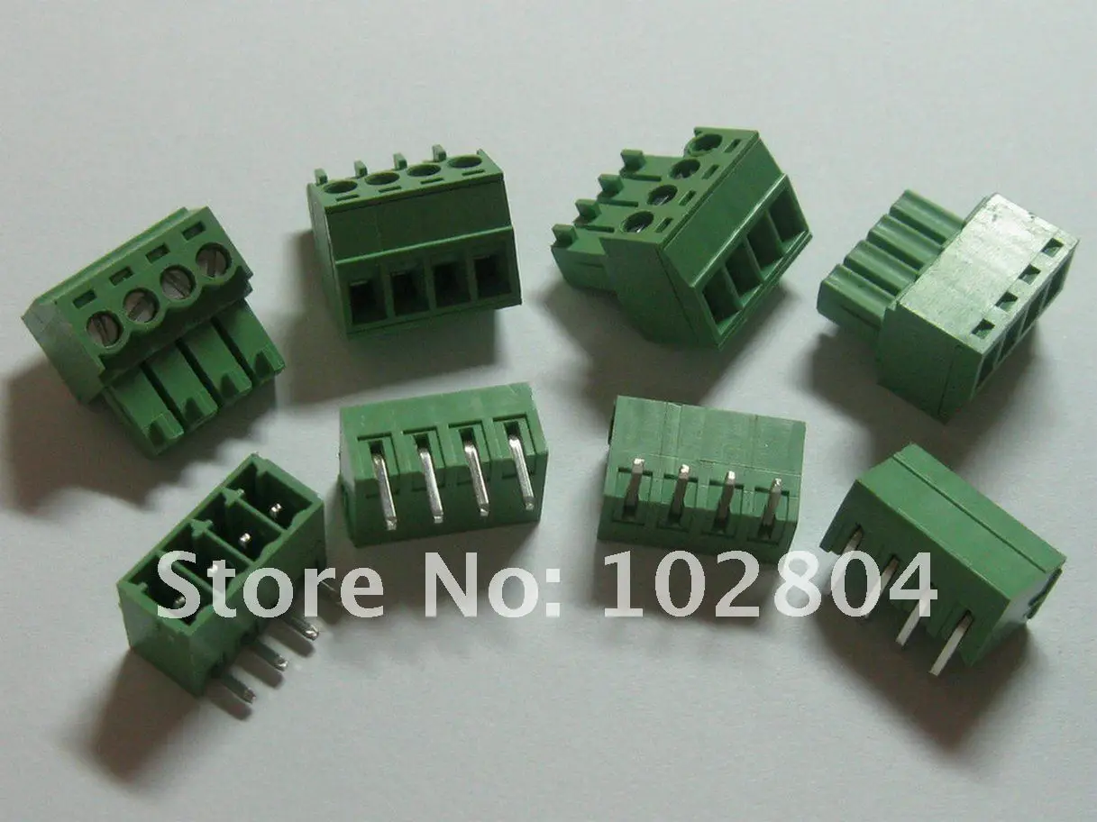 20 pcs Angle 4pin/way Pitch 3.81mm Screw Terminal Block Connector Green Color Pluggable Type with angle pin