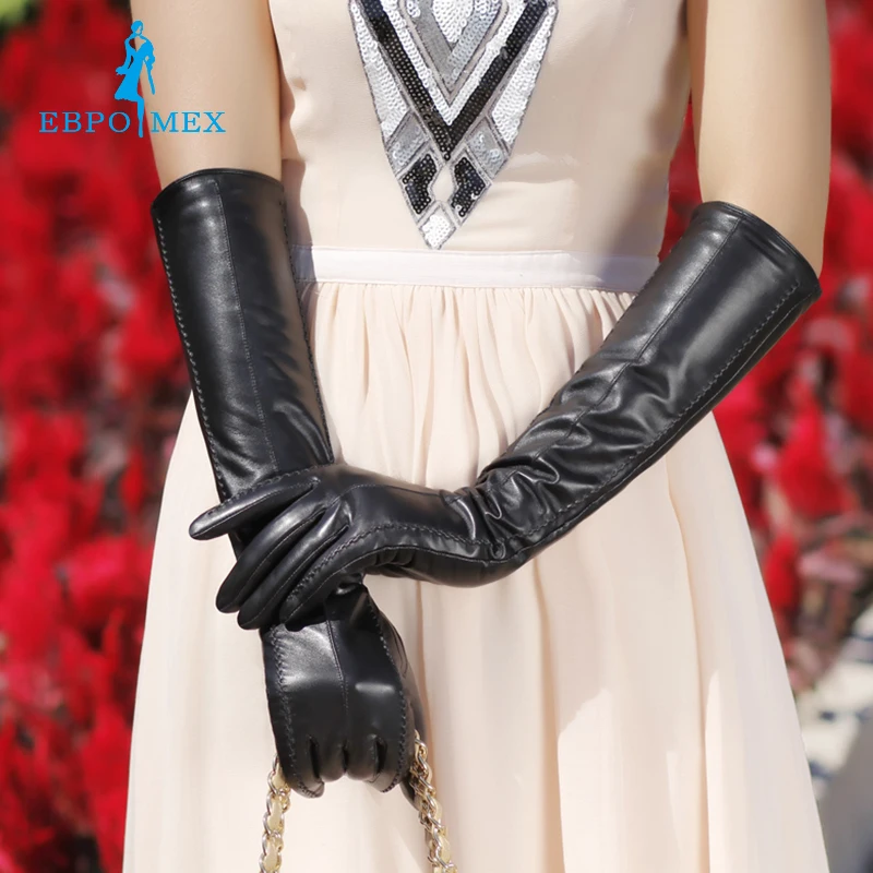 fashion female leather gloves s,Genuine Leather,Cotton,Adult,Black,Length 45-48CM, Spandex, leather gloves