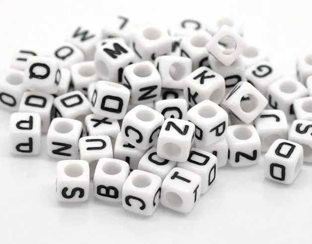2500 шт./лот Смешанные Белый Acyrlic Письмо/Алфавит Cube Бусины 6x6 мм (1/4 "x1/4") свободный Корабль