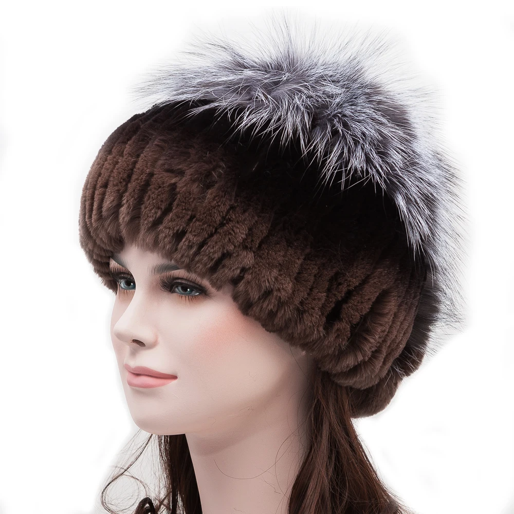 Women's hat real rabbit fur hat for women winter silver fox fur rabbit
