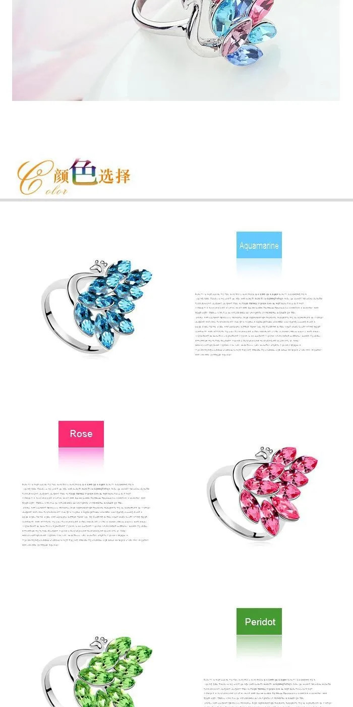BeBella хрустальное кольцо с павлином, сделанное с австрийскими кристаллами от Swarovski для девочек, рождественский подарок