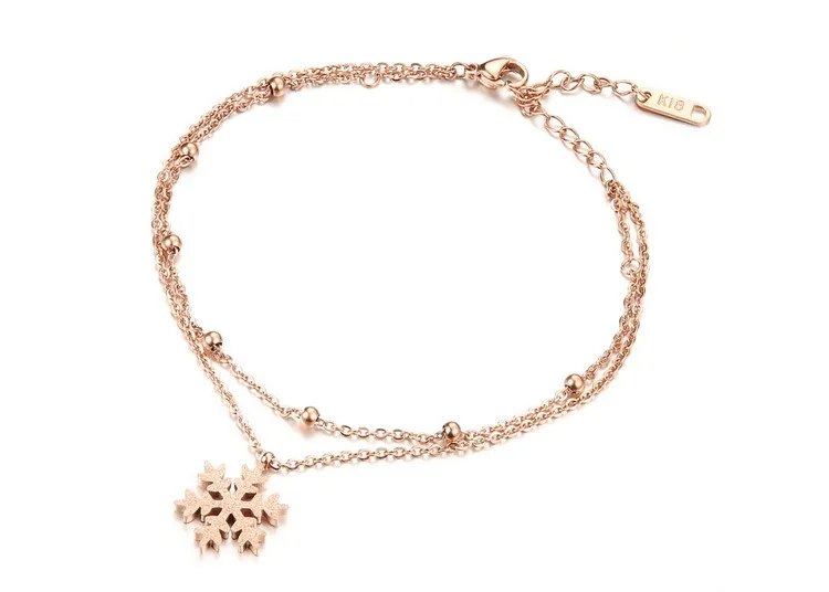 K18 Holllow Out Matte Snow Anklet Bracelet Foot Chain,Plated Rose Gold Anklets for Women Foot Jewelry Chaine Argent Indian Ankle