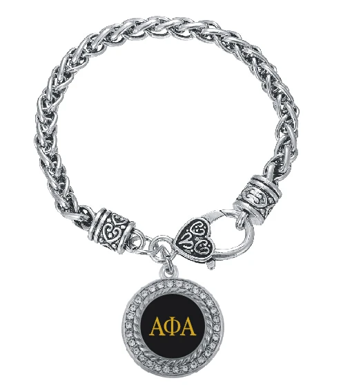 

Customized ALPHA PHI ALPHA Fraternity Crystal Circle Silver APA Bracelet Jewelry Rush sister Gift