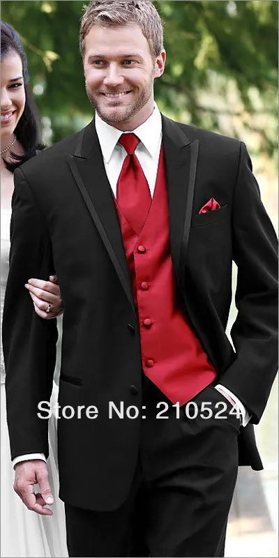 Mens Wool Suit Solid Black 2 Buttons 