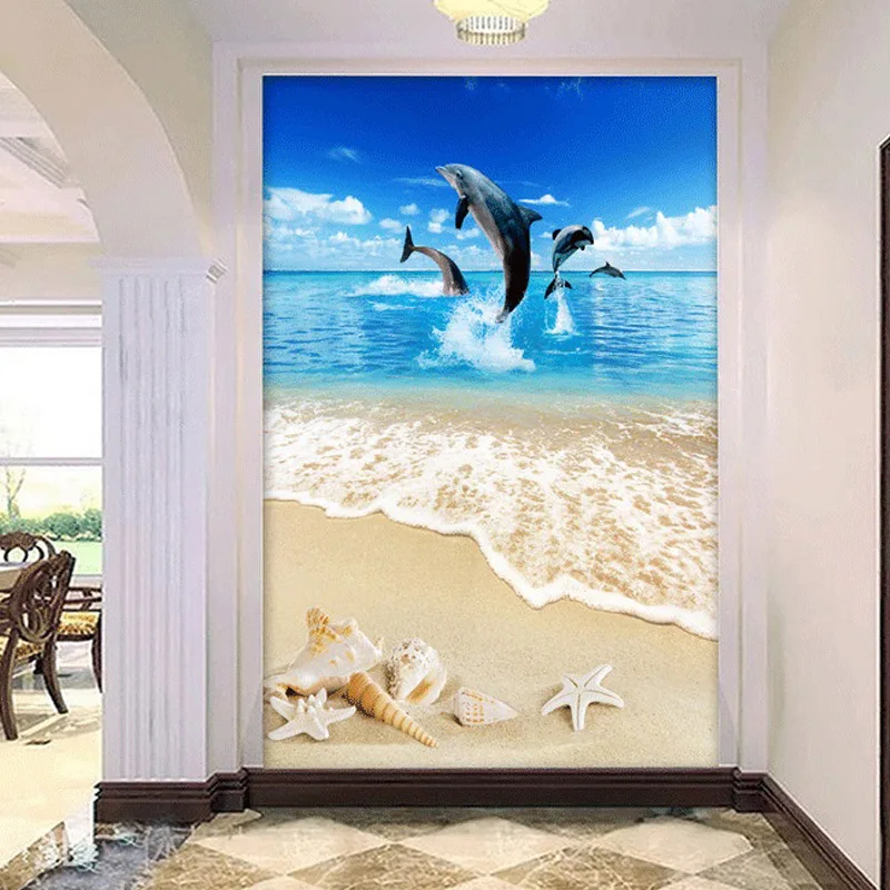 Пользовательские 3D напольные обои пляжные ракушки морская звезда дельфин