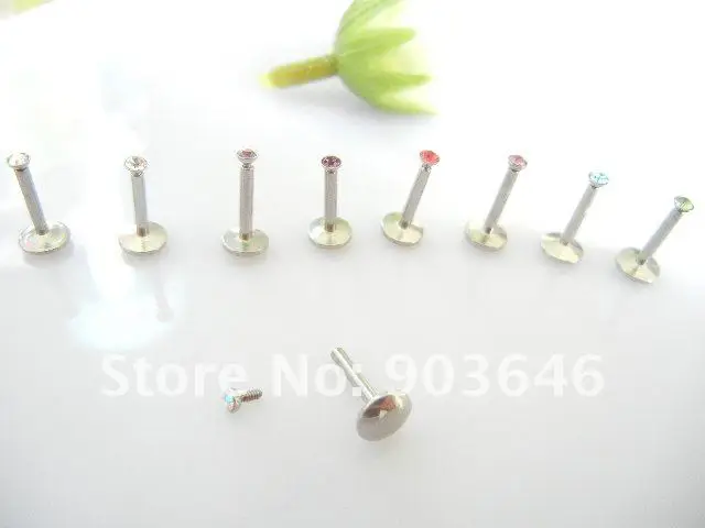 Бесплатная пересылка LOT100pcs пирсинг-16g ~ 1,2 мм Стразы 16g губная серьга, кольцо Бар