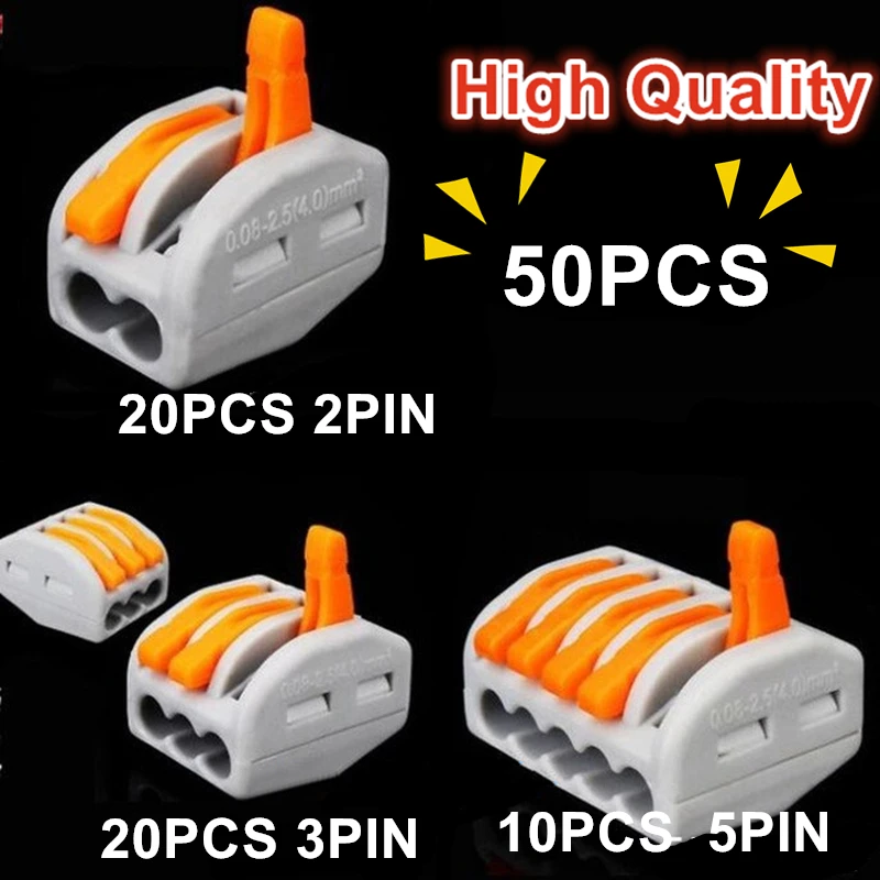 

Wago connector 50PCS PCT-212 213 215 20pcs 2P + 20pcs 3P + 10pcs 5P Universal Compact Wire Connector Conductor Terminal Block