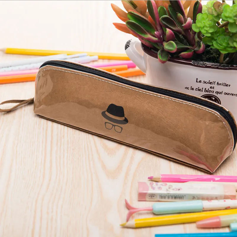 1 x Creative kraft paper Mr Beard Pencil Case PU leather Zipper Pencil