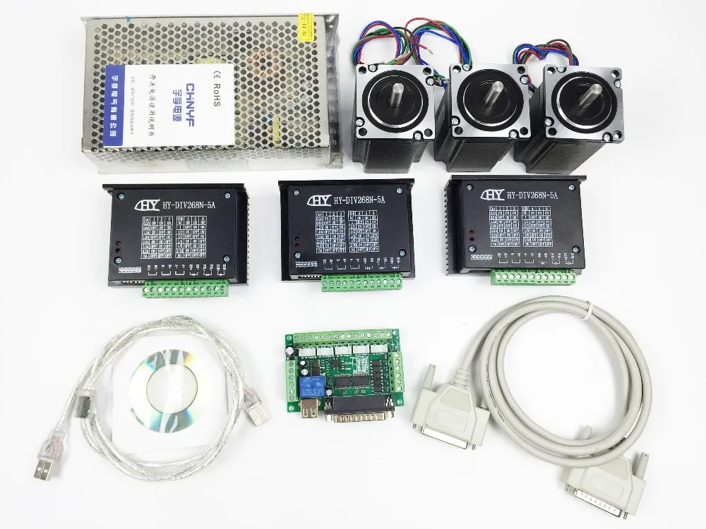 

CNC Router Kit 3 Axis, 3pcs 1 axis TB6600 driver +one interface board + 3pcs Nema23 312 Oz-in stepper motor + one power supply