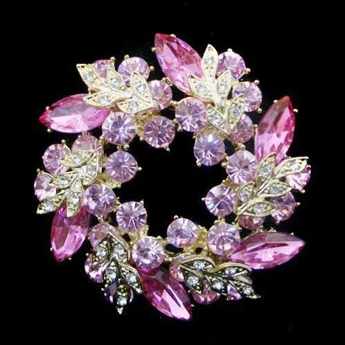 Золотой Тон Светло-розовый Украшенные стразами Diamante венок брошь Вечерние