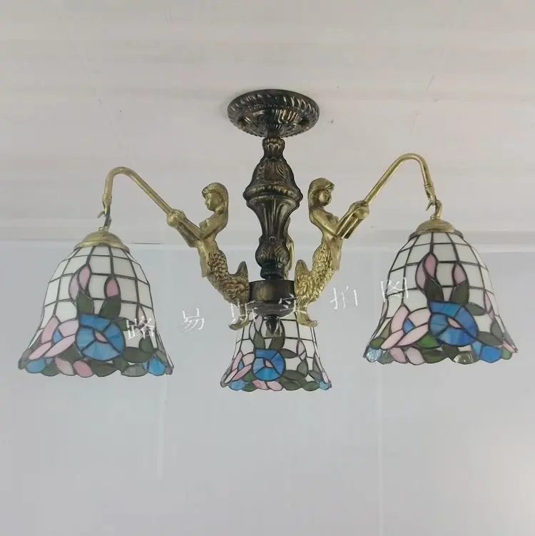 От производителя Тиффани lamps3Mermaid потолочный Балконный спальня освещение детской комнаты Континентальный креативный стеклянный