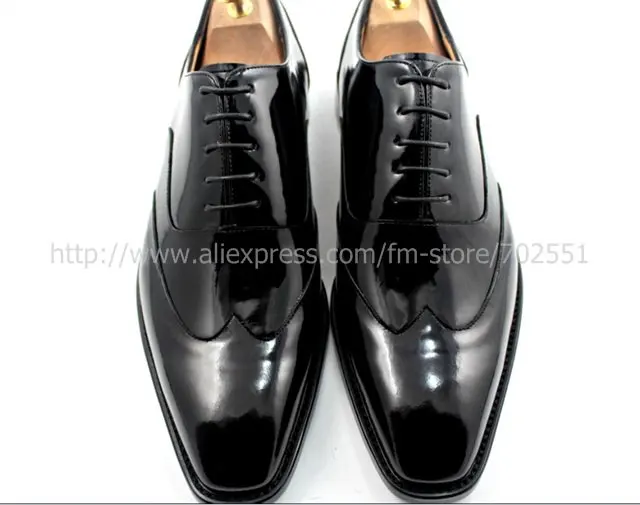adhesive craft custom handmade genuine calf leather men's oxford shoe color black patent leather No.OX184
