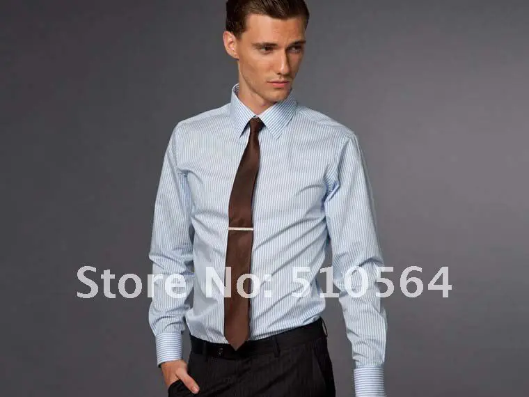 Изготовленная на заказ мужская хлопковая рубашка деловая повседневная мужская Тонкая рубашка подходит для вашего тела светло-голубая полосатая рубашка