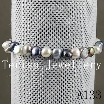 Новый цвет Ранг AA. размер жемчужины 6-7 мм. Length7.5inch, mix цвет Натуральный Пресной Воды Жемчуг Эластичный Браслет
