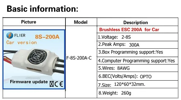 Флиер бесщеточный 8 S 200A ESC для RC автомобиля