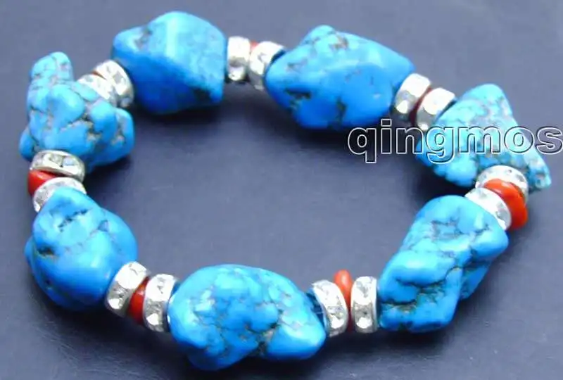 Натуральный Синий Большой 20-30 мм барокко камень и красный коралл 7,5 "Bracelet-bra102