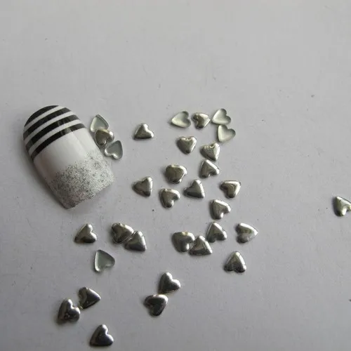 Одна сумка OD-34-Silver 3D 4 мм серебристый металл, сердечки-гвоздики блестящие украшения для ногтей прекрасный внешний вид