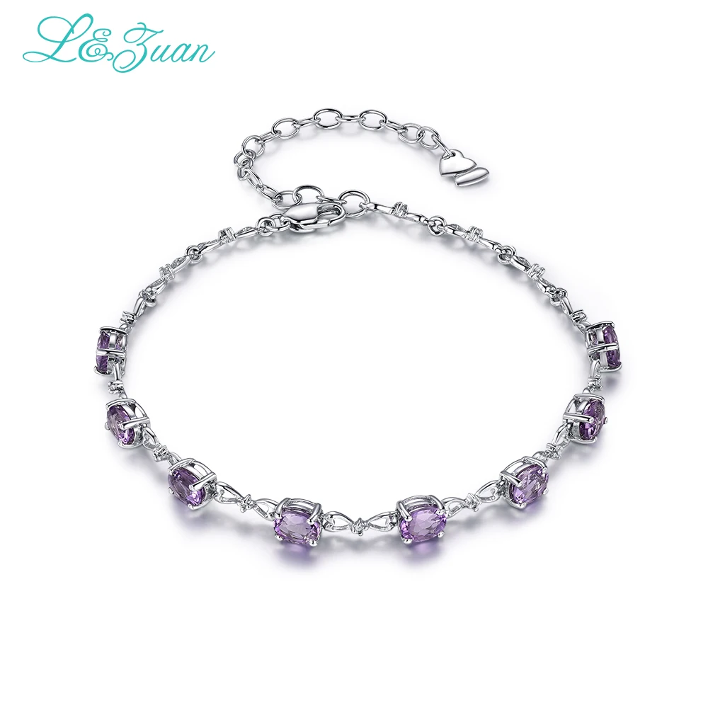 

I&zuan S925 Silver Amethyst Woman Bracelets Trendy Round Purple Natural gemstones Fine Jewelry hand chain Party Gift