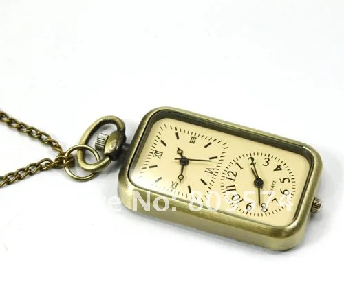 Оптовая продажа дважды два двойной движение карманные часы желтый кварц Бронзовый Хорошее качество Мода FOB часы леди женщина девушка