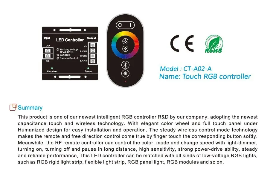 Светодиодный RGB сенсорный контроллер, DC12-24V вход, Макс 6A* 3 канала выход