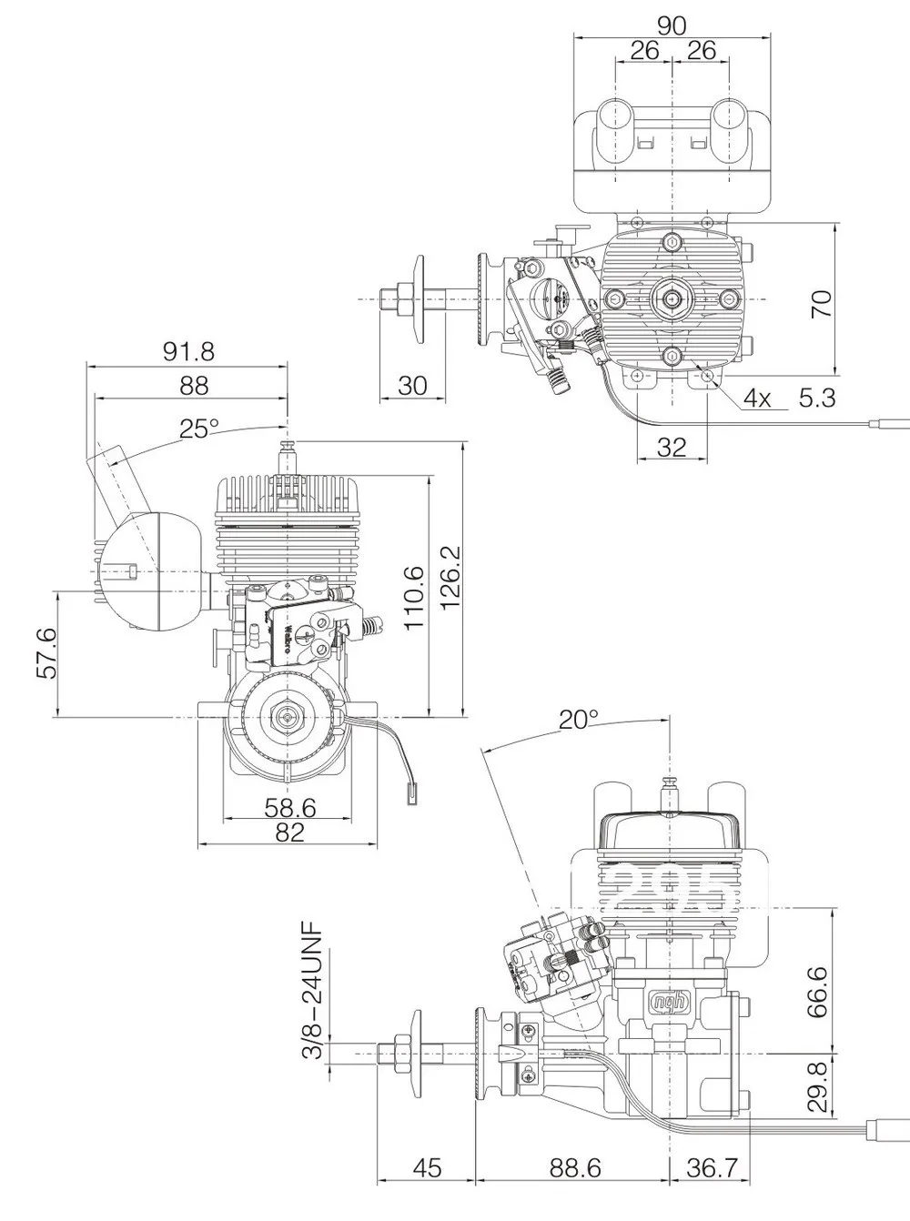 Бренд NGH GT35S 35CC два двухтактный двигатель бензиновый для Модель самолета