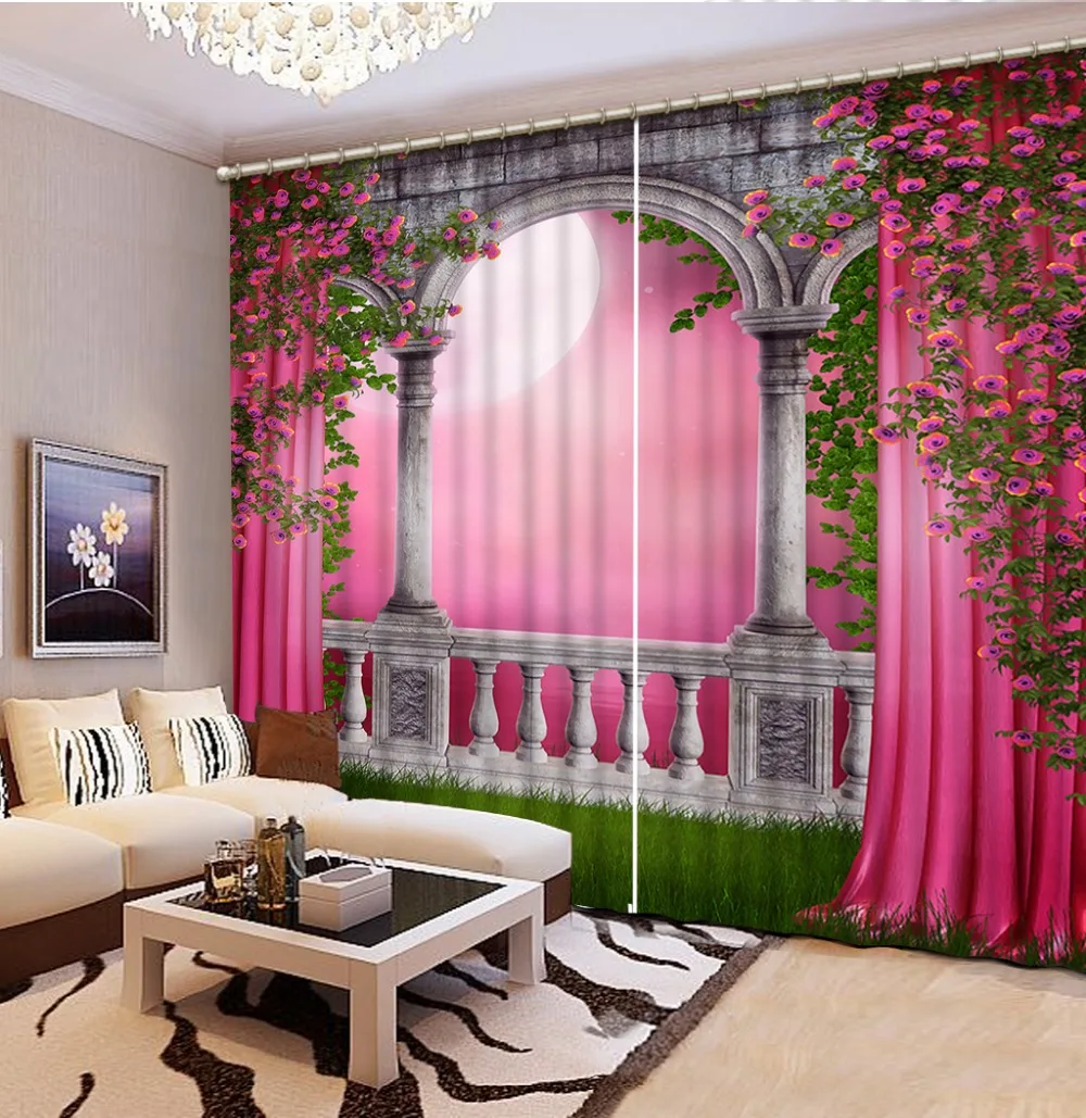

Photo Customize size New Custom 3D Beautiful pink arched door 3d curtains flowers custom curtains