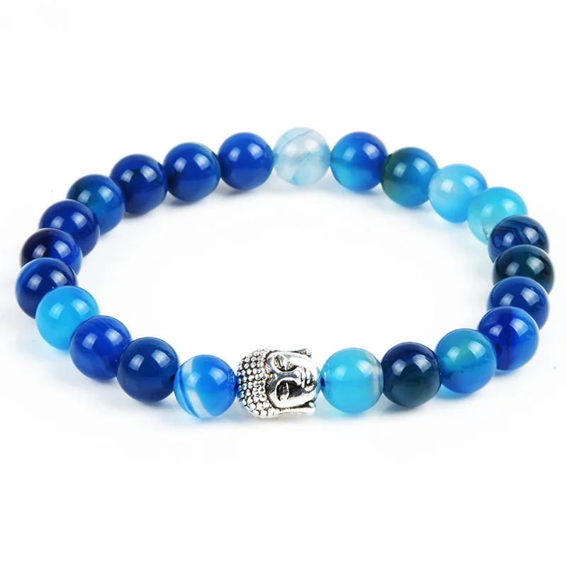Chanfar античный посеребренный Будда браслет из Тигрового Глаза Лава натуральный браслет из натурального камня женские мужские ювелирные изделия браслеты - Окраска металла: Blue agate