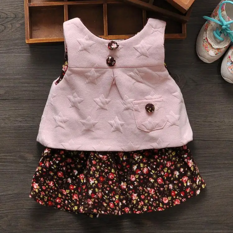 skirt with top Новинка г.; весенние хлопковые платья для маленьких девочек; красивая одежда без рукавов с цветочным принтом для маленьких детей; - Цвет: skirt with top