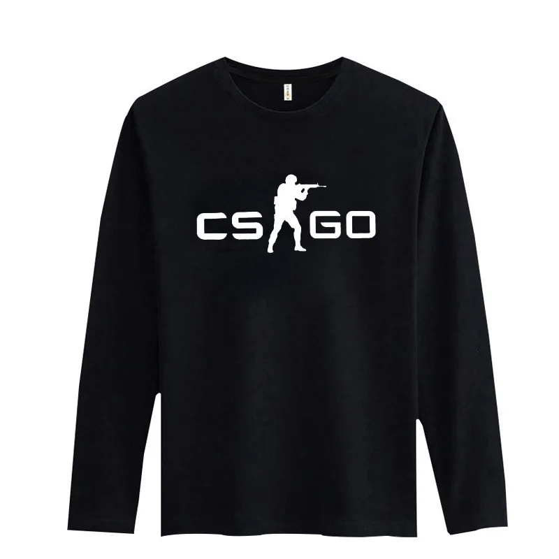 Лидер продаж CS Go мультфильм смешной Повседневное футболка Для мужчин с длинными рукавами футболка Для мужчин Элитный бренд в черный/белый