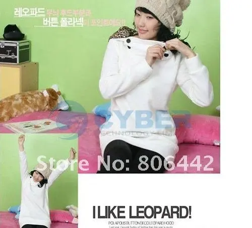 Womens Autumn Sweatshirts Hoodies Leopard Top Outerwear Parka Coats White/ Black Four Size free shipping