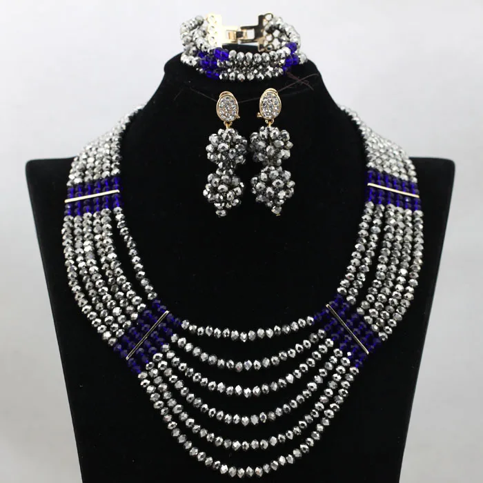 Charms 6 Rolls Silver/Blue African Women Party Jewelry Set Bellanaija Wedding Inspiration Jewellery Set Free Shipping WA825