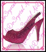 Aidocrystal handmade summer sexy bridal peep toe slingback fuchsia color crystal shoes fashion ladies high heel