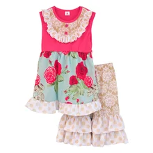 Nouveau Design Enfants Tenues D’été Floral Swing Top Ruches Shorts Boutique Correspondant 2 Pcs Kintted Coton Vêtements Ensembles S085
