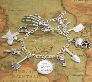 

12pcs i love horror movie charm bracelet galss cabochon bracelet silver tone