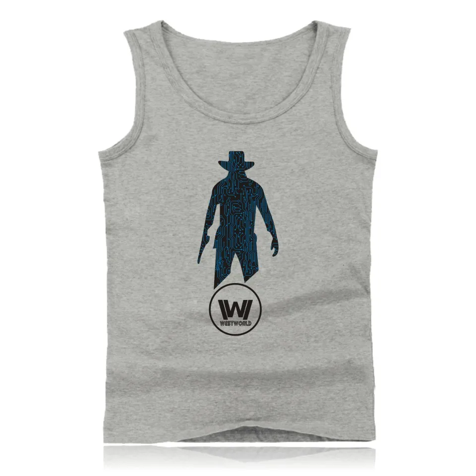 gray Westworld летняя майка без рукавов для мужчин бодибилдинг и плюс размер хлопок упражнения тренировка майки одежда с логотипом - Цвет: gray
